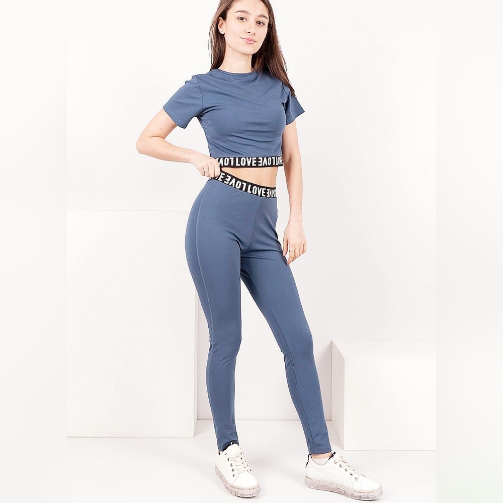 C-Mode Jersey Knit Blue Love Top and Leggings  Size S/M